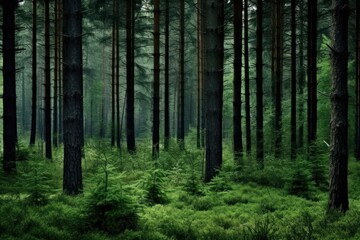 Fototapeta premium Deep pine forest background backgrounds landscape woodland.