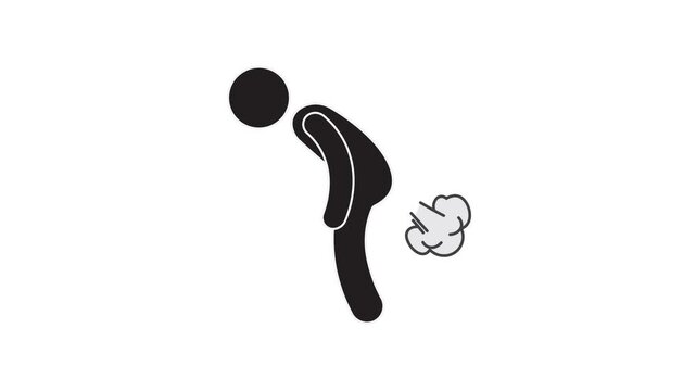 Animated fart person icon with transparent background, fart explosion visual effect, comic fart cloud, smoke steam coming out, 4K Video
