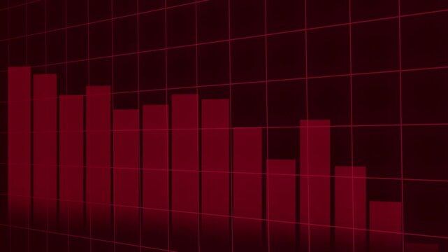  red chart, red falling bar chart showing downward market movement, negative performance, and crisis visualization on a dark grid background with dramatic atmosphere