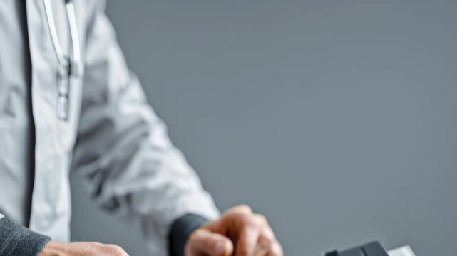 Medical and Tecnology concept ,Hand operating touchscreen control panel medical device hospital room with precise control