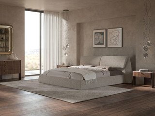 Modern luxury bedroom interior in minimal scandinavian style, 3d render  © evgenij