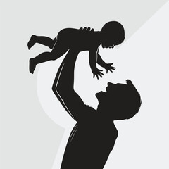 Father Lifting Baby in the Air. Fathers day vector design