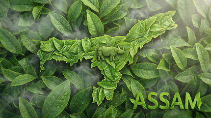Assam State Map Fresh Green Tea Leaves and Nature Concept