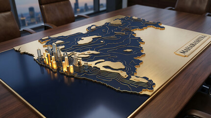 Maharashtra State Map Financial District 3D Business Concept