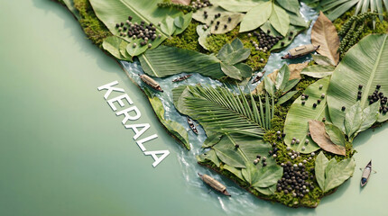 Kerala State Map Tropical Spices and Green Nature Concept