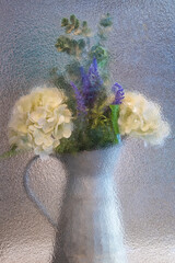 Looking at a Bouquet of Flowers Through a Speckled Glass Window