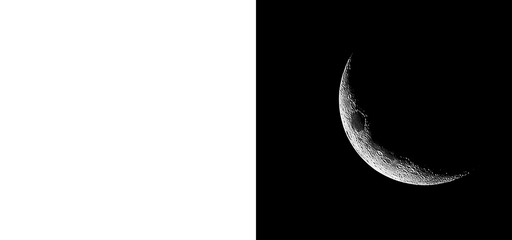 Thin crescent moon cutout on transparent background with luma mask for astronomy graphics and night sky compositing realistic lunar surface view © Creative Png