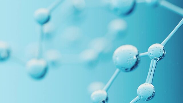 Abstract molecular structure animation with glowing spheres and connecting rods in slow motion