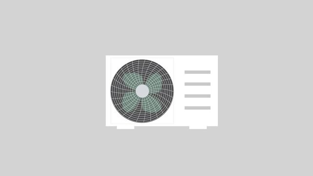 Isolated white AC condenser unit fan rotating  2D cartoon animation loop 4k background
