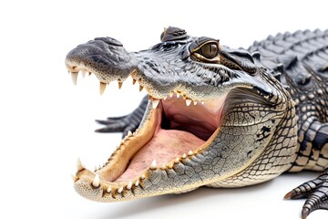 Obraz premium Crocodile open mouth reptile animal white background.