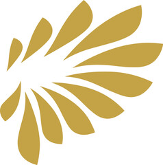 Obraz premium Abstract gold wing or leaf symbol. Freedom and growth concept. Vector icon for logo, brand identity, website, application