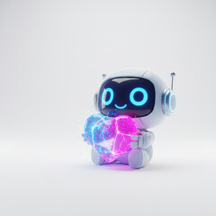 3D mascot hugging a floating holographic heart