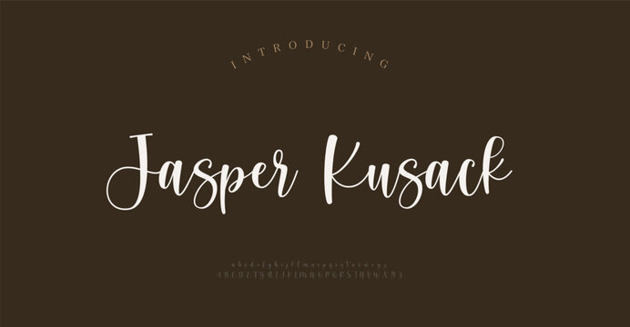 Jasper Kusack, Script font alphabet logo. Typography Beauty fashion luxury classic letters serif fonts decorative wedding vintage retro logos. vector illustration
