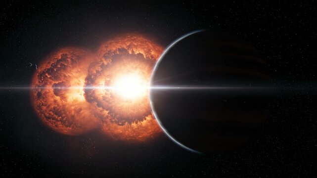 Cosmic Explosion with Flare Effect and Sphere Planet in Dark Space With Vibrant Nebula and Starfield Background Optimized for Adobe Stock Photo