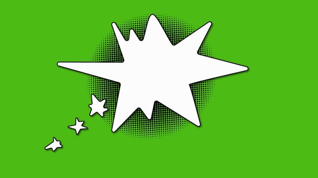 An empty bubble in the style of retro comics with black half-tone shadows on a chromakey background. 4K