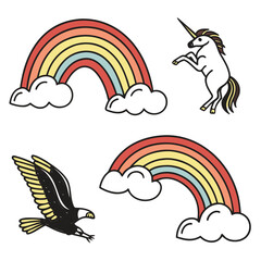 Obraz premium Rainbow and clouds vector illustrations