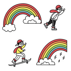 Fototapeta premium Rainbow and clouds vector illustrations
