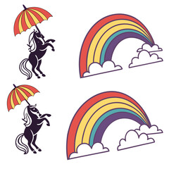 Obraz premium Rainbow and clouds vector illustrations