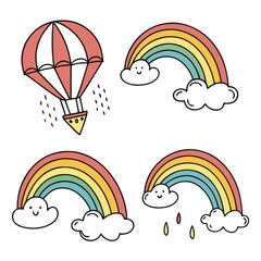 Obraz premium Rainbow and clouds vector illustrations