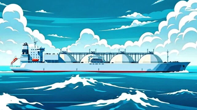 Video, 2D animation of a liquefied natural gas (LNG) carrier at sea, for illustration purposes, freight companies, education, 