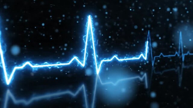 Heartbeat ECG Pulse Neon Blue Lines.