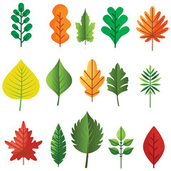Vector illustration of various green leaf icons isolated on a white background