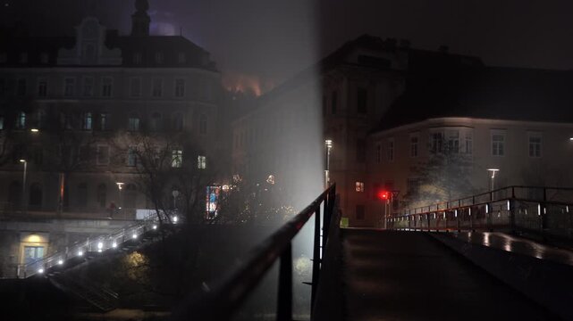 Night time street view on a bridge in Graz, Austria