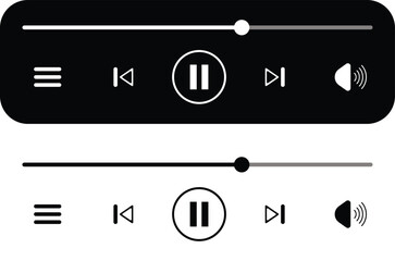 Black and white media player controls interface