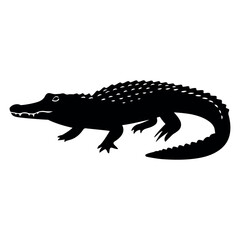 Obraz premium Black silhouette of an alligator side view simple design on transparent background