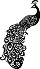 Fototapeta premium Ornate peacock illustration showcasing vibrant plumage from a side view