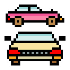 Front and side view of the car in pixel art 