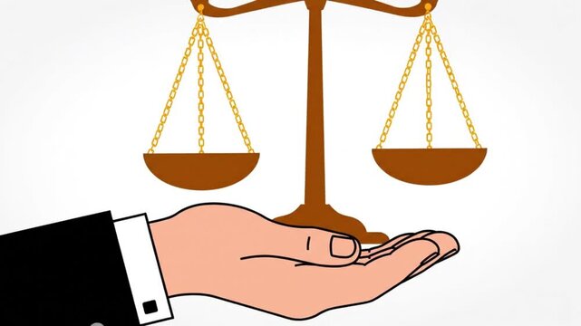A video showcasing a hand holding a scale of justice in a fair and balanced manner.