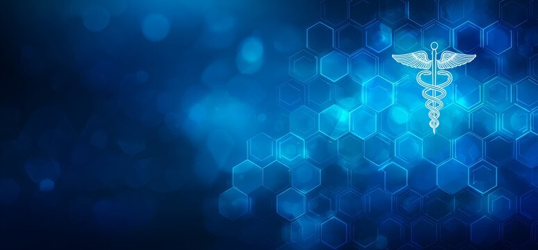 Medical symbol on futuristic blue background with hexagons