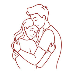 Couple Hugging Line Art