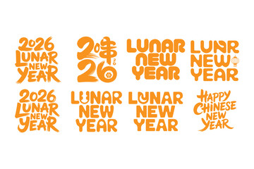 Lunar new year texts 2026 isolated on white background