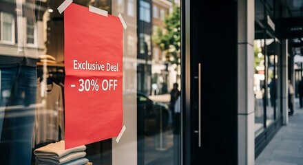 Red Sale Sign in Store Window Offering 30 Off Discount.