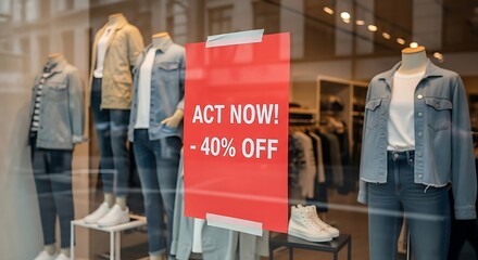 Clothing Store Window Display Featuring a 40 Off Sale Sign.