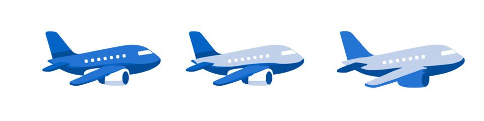 Naklejka premium Three stylized airplanes in different shades of blue and grey against a white background