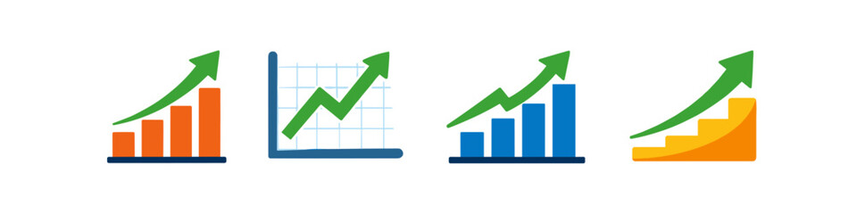 Collection of diverse financial growth charts and upward trending arrows