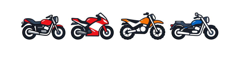 Obraz premium Collection of four different types of motorcycles lined up against a white background
