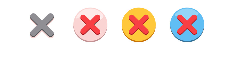 Obraz premium Set of four different cross icons representing rejection, error, or incorrect choices