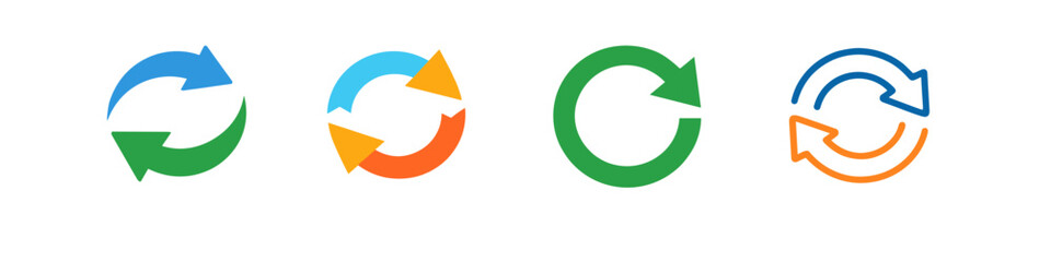 Obraz premium Set of four circular arrow icons representing refresh, reload, and recycle concepts
