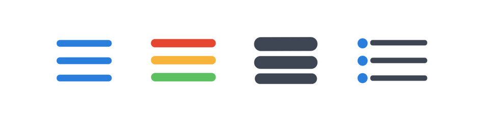 Obraz premium Collection of hamburger menu icons in different styles and colors for UI design