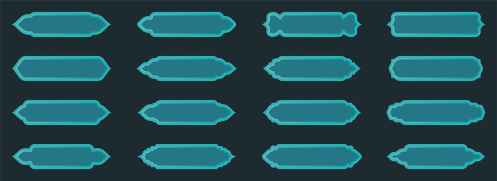 Decorative turquoise label frames collection. Ornamental horizontal badges with layered outlines