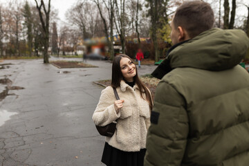 Young couple walking in the park