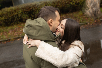 Young couple walking in the park