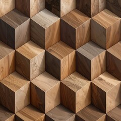 Wooden Cube Pattern - Geometric Design with Natural Wood Texture.