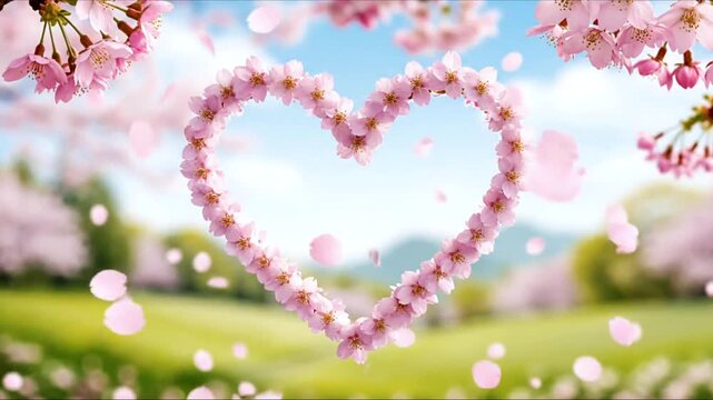 Cherry blossom flowers makes heart animation 