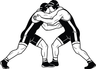 Naklejka premium a dynamic illustration depicts two male athletes intensely engaged in a grappling wrestling match showcasing strength and physical competition high quality