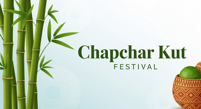 Chapchar Kut Festival Banner with Bamboo and Traditional Mizo Hat